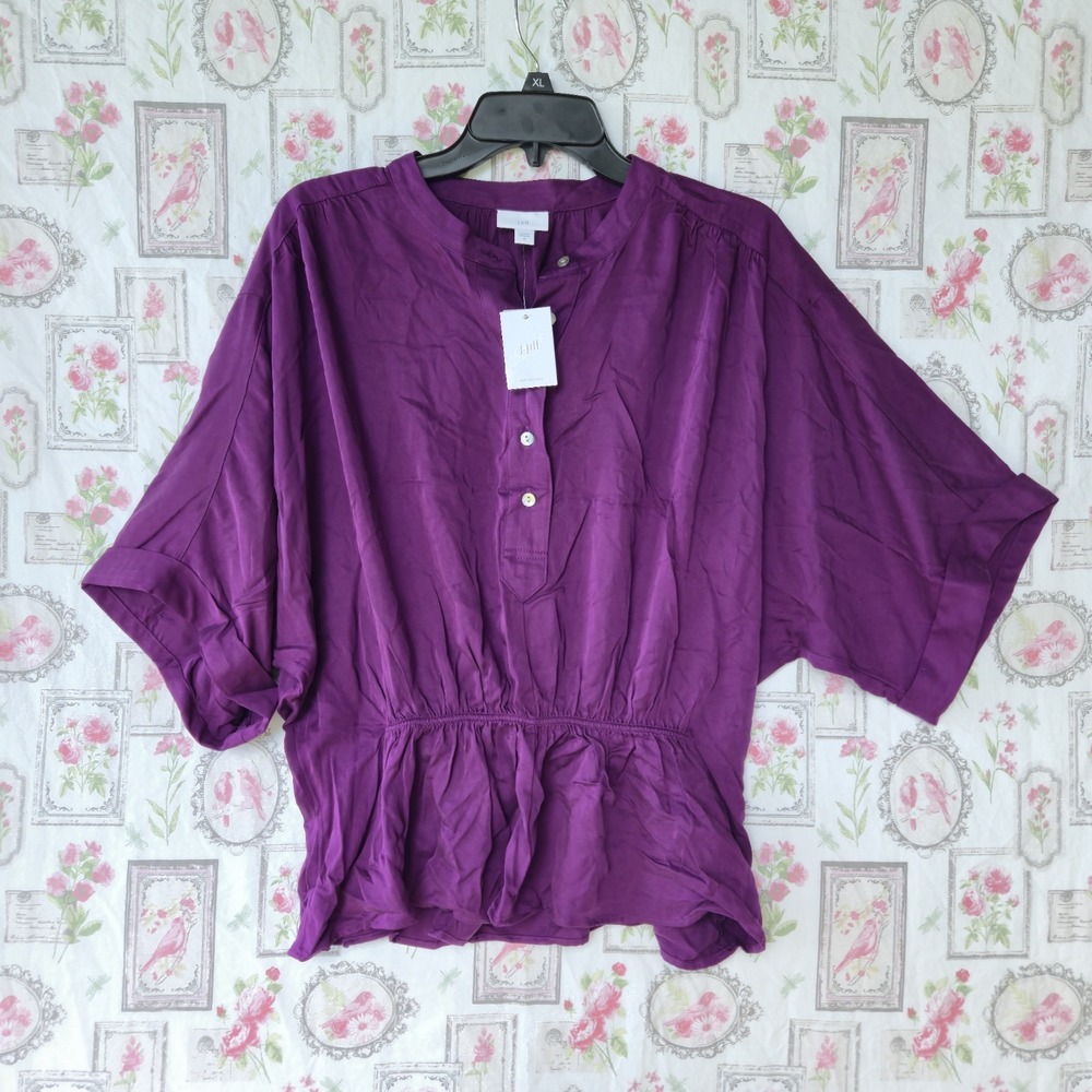 J. Jill NWT Ripe Berry Purple Peplum Blouse M Dolman Sleeve Smocked Waist Boho